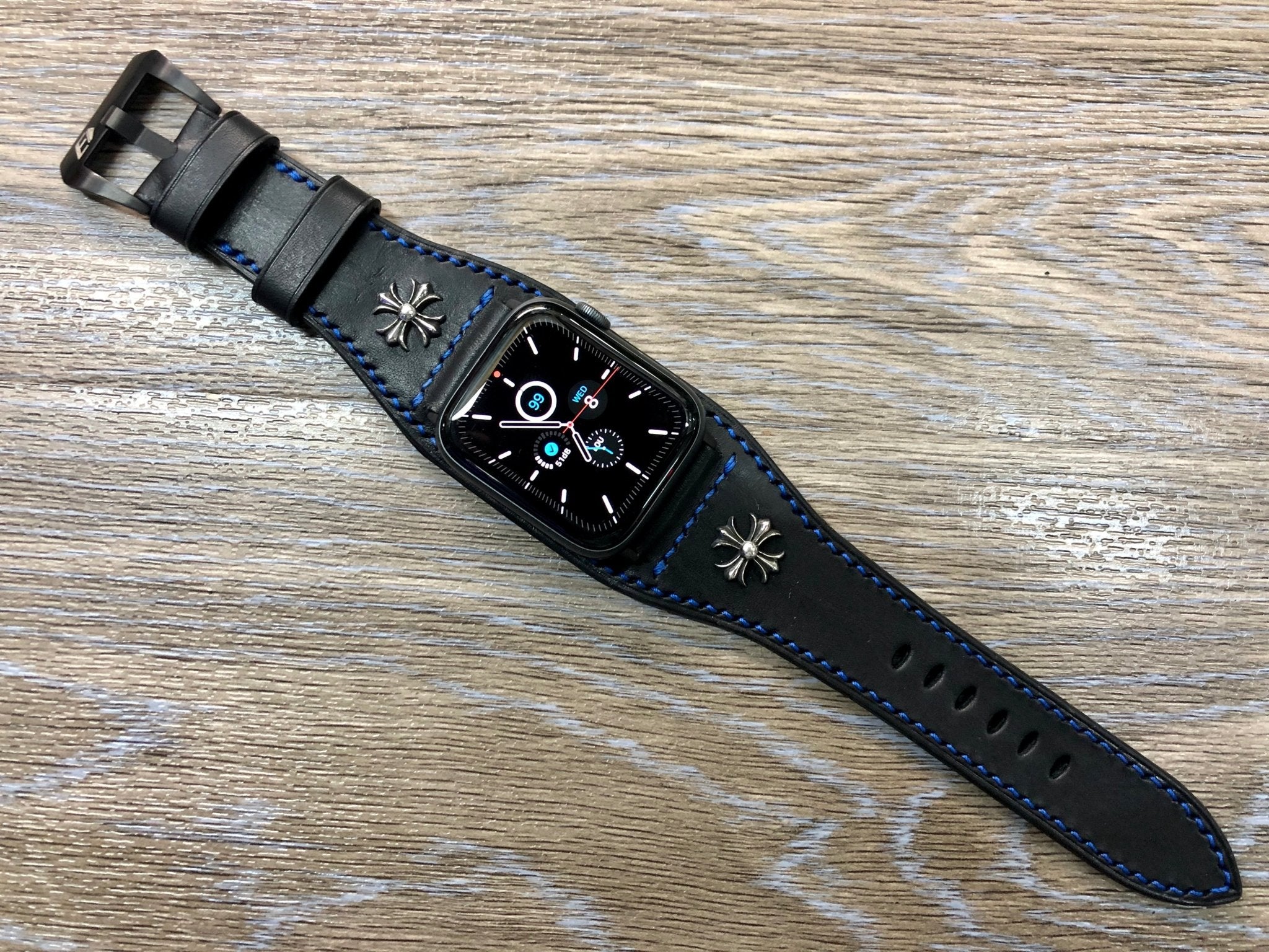 Apple Watch Band, Space gray 44mm, Black Leather Watch Strap, iWatch