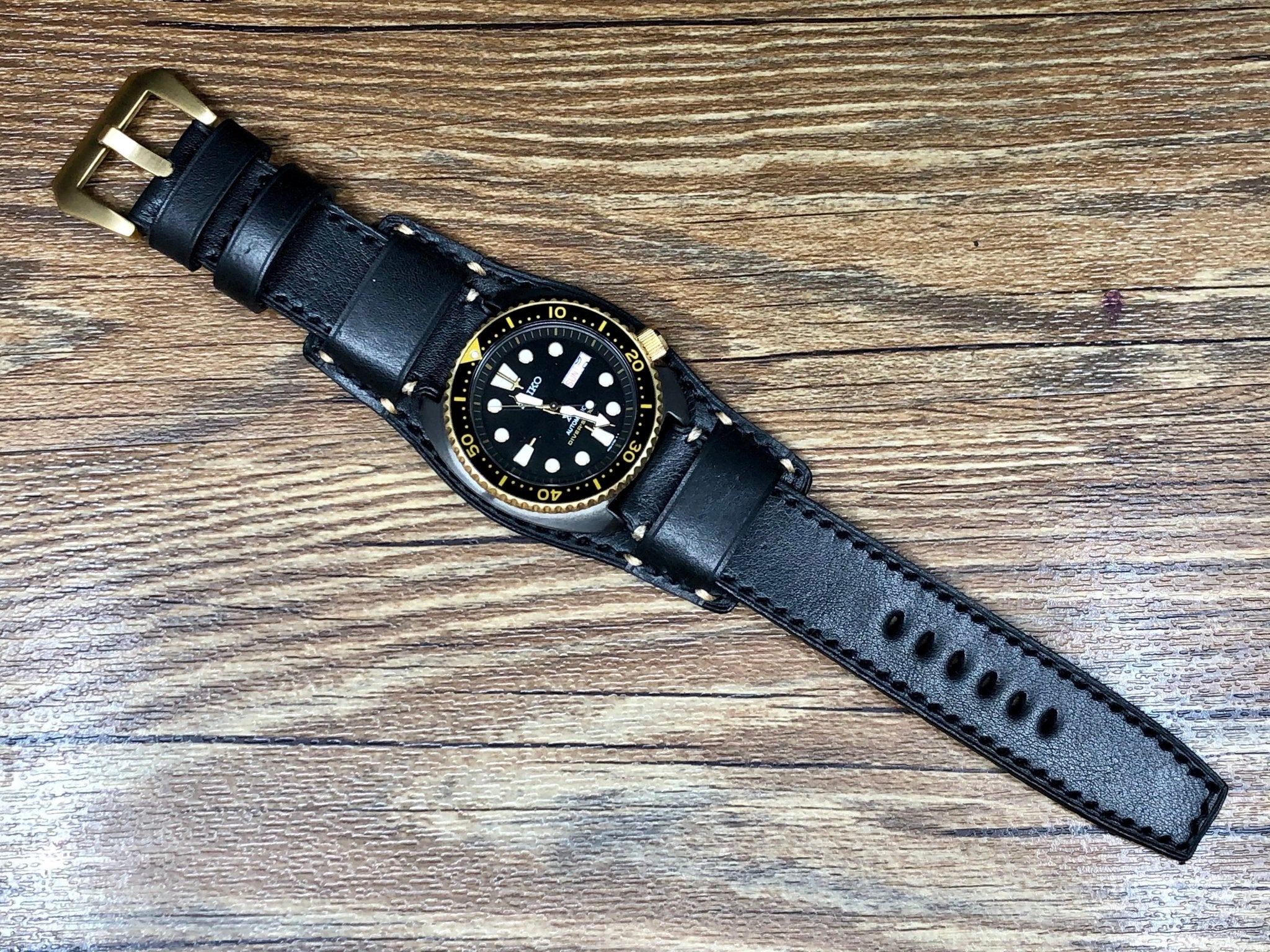 Diver Cool Leather Watch Straps Black Leather Watch Straps 22mm