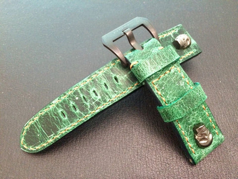 Real Leather Strap for Panerai watches (Gradual Green) 24mm/22mm - W Metal Skull