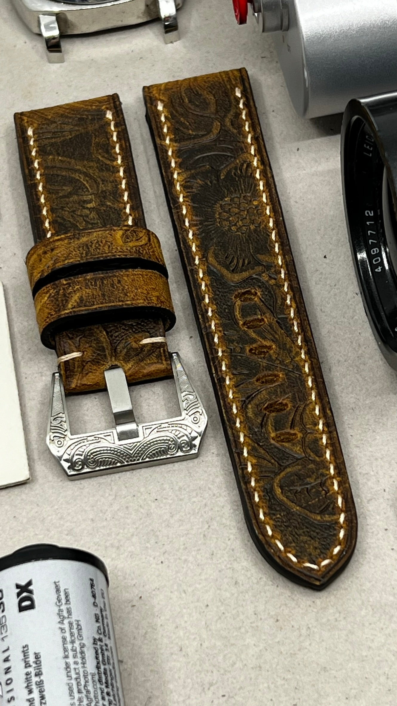 Watchstrap 26mm, most comfortable watch band, Durable Watch Band, Brown Engraving Leather straps band, replacement watch bands, handmade watchband, Omega Watch Band, Rolex Watch straps 19mm 21mm 22mm, Seiko Mod watch Band