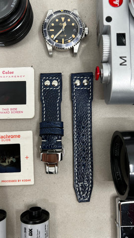 Big Pilot Leather Watch Strap with Blue Ostrich Legs Silver Rivets, 22mm, 21mm Watchstraps, Pilot Watch Band, Wristwatch band, Uhrenarmband