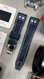Big Pilot Leather Watch Strap with Blue Ostrich Legs Silver Rivets, 22mm, 21mm Watchstraps, Pilot Watch Band, Wristwatch band, Uhrenarmband