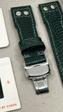 Green Ostrich Legs Big Pilot Leather Watch Strap with Silver Rivets, 22mm, 21mm Watchstraps, Pilot Watch Band, Wristwatch band, Uhrenarmband