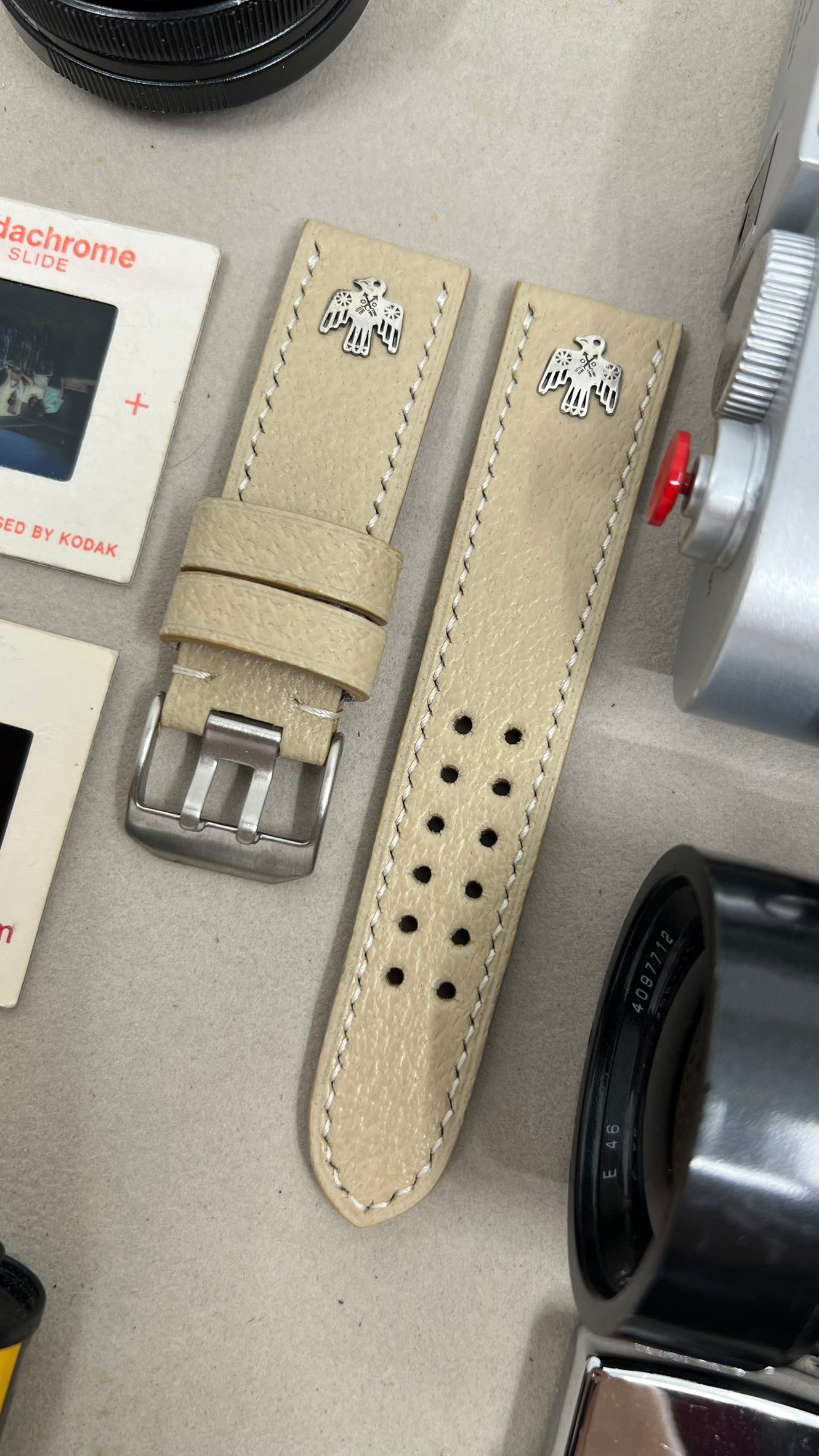 Watch Straps 24mm 26mm, Beige Leather Watch Band in double pin watch buckle, Hawk Sterling Silver 925 pin, Wristwatch Band, Watchstrap replacement, Panerai Watch Strap, Bell and Ross Watch Band, Watch Strap Replacement