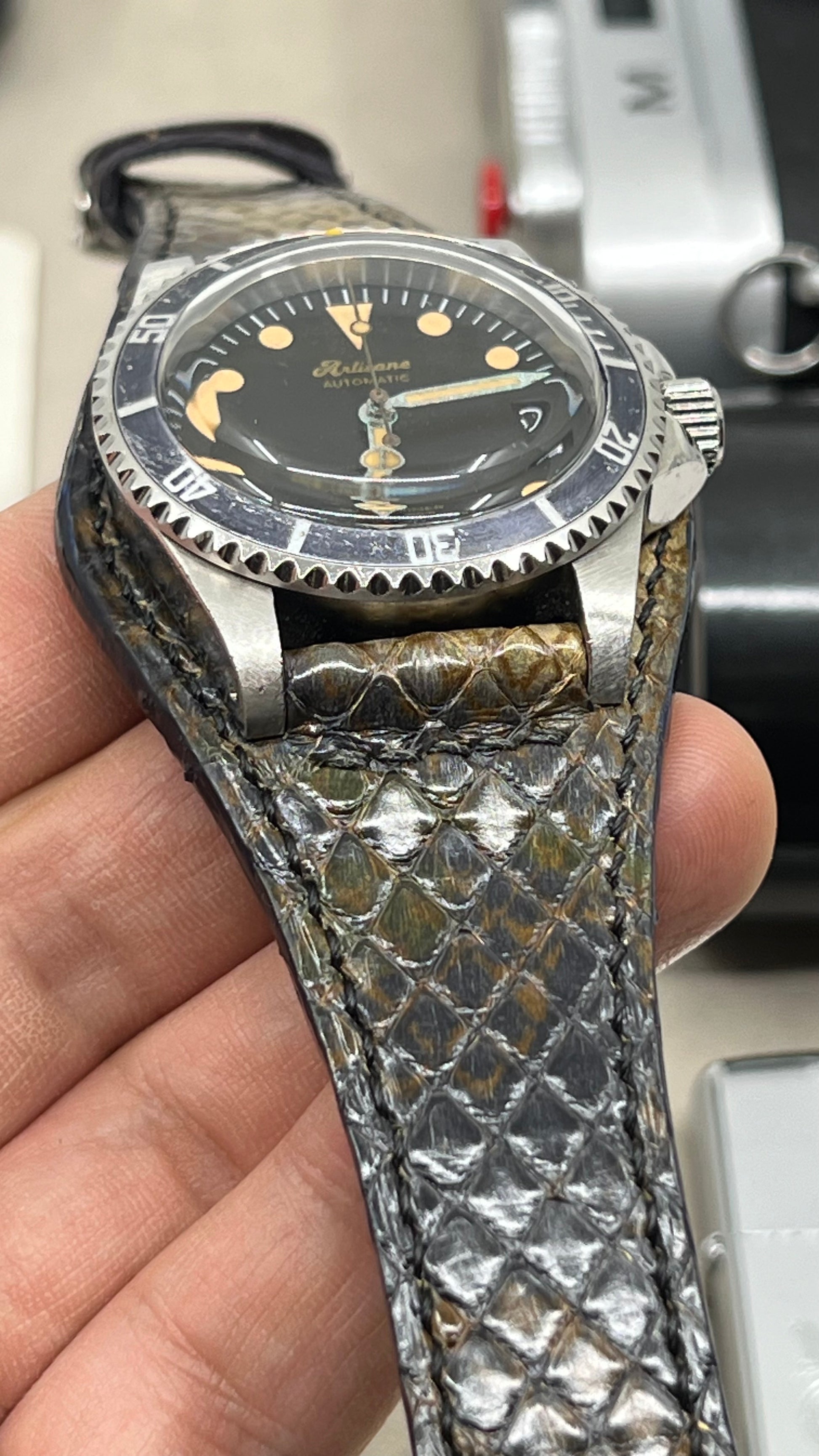 Rolex Watch Strap, Artisané Submariner Watch, Aging Watch, Mechanical Watch, Omega Watch Straps, Cobra Material Leather Bund Style Watch Strap, Watch Strap 20mm, Watch Band 19mm, Handmade Watchstrap 21mm, Gift Ideas for Birthday