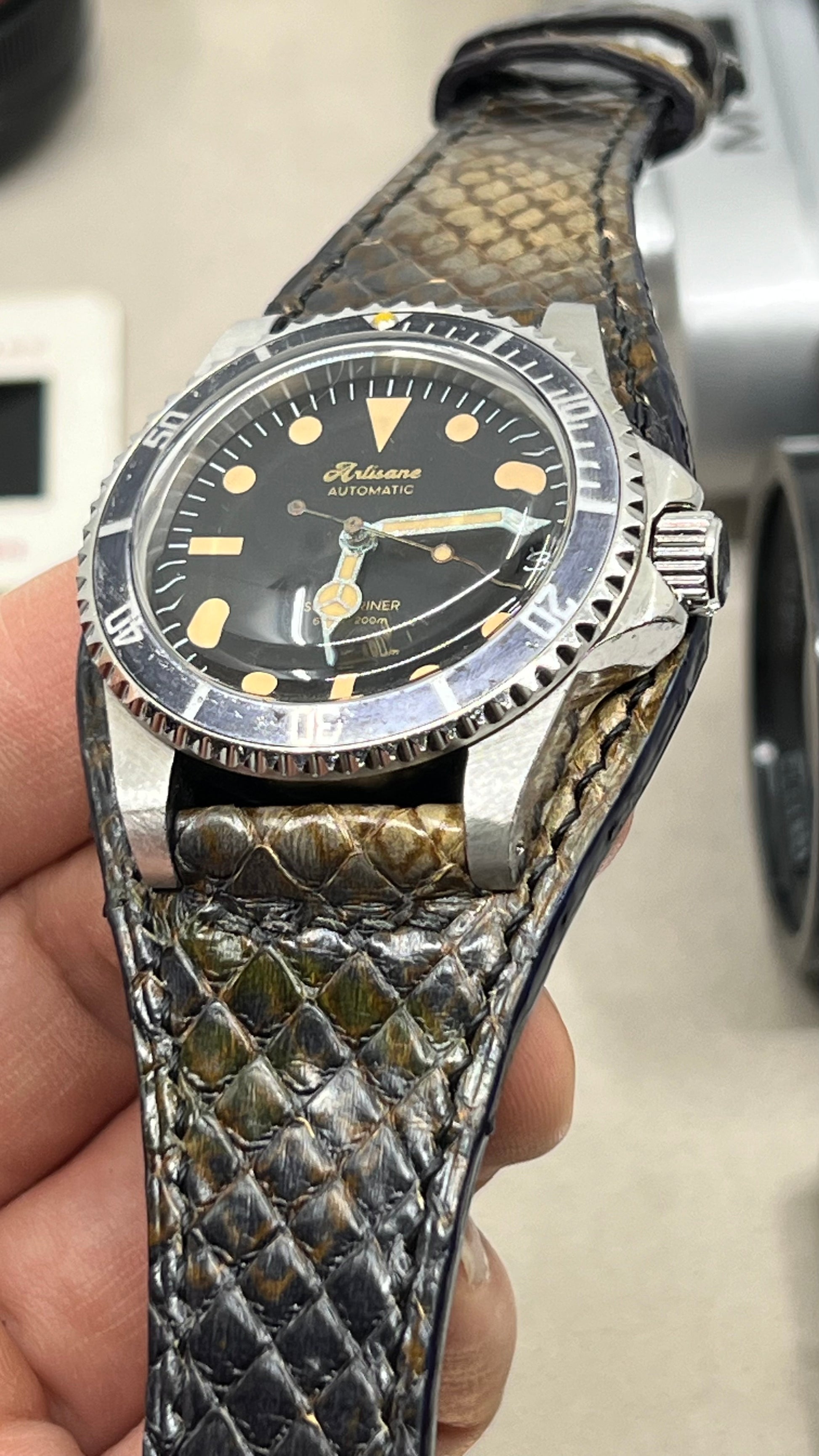 Rolex Watch Strap, Artisané Submariner Watch, Aging Watch, Mechanical Watch, Omega Watch Straps, Cobra Material Leather Bund Style Watch Strap, Watch Strap 20mm, Watch Band 19mm, Handmade Watchstrap 21mm, Gift Ideas for Birthday