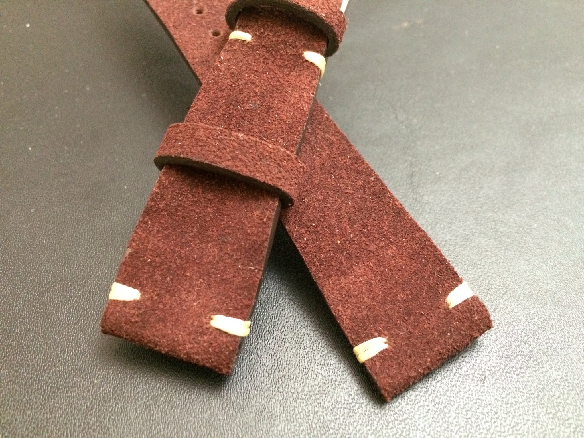 Wristwatch Band in Suede leather, lug width 20mm Cream White Stitching, Vintage Leather Watch Band - Eternitizzz-Watch-Straps