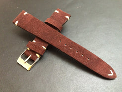 Wristwatch Band in Suede leather, lug width 20mm Cream White Stitching, Vintage Leather Watch Band - Eternitizzz-Watch-Straps