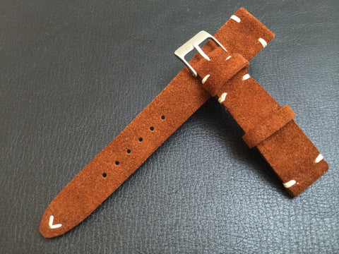 20mm Watch Strap, Brown Suede Leather, wrist watch band, Handmade gift ideas for friends
