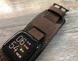 Fitbit Versa 2, Fitbit Watch Band, Watch Strap, Versa Lite Full bund Watch Strap, Leather cuff Watch Strap, Dark Brown Fitbit Leather Watch Band