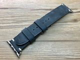 Apple Watch 44mm 40mm 42mm 38mm, Apple Watch Band for Series 5, Space Gray, Stainless Steel Silver watch case, Vintage Black Leather - Discount
