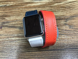 Apple Watch 40mm 38mm, Apple Watch Series 7, Double Tour Series 4, Indigo / Craie / Orange Swift Leather, Apple Watch Band Straps, Gift Ideas - eternitizzz-straps-and-accessories