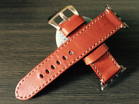 Apple Watch Band, Apple Watch 40mm 44mm 38mm 42mm Strap, Orange Leather Watch Strap For Apple Watch Series 1 2 3 4