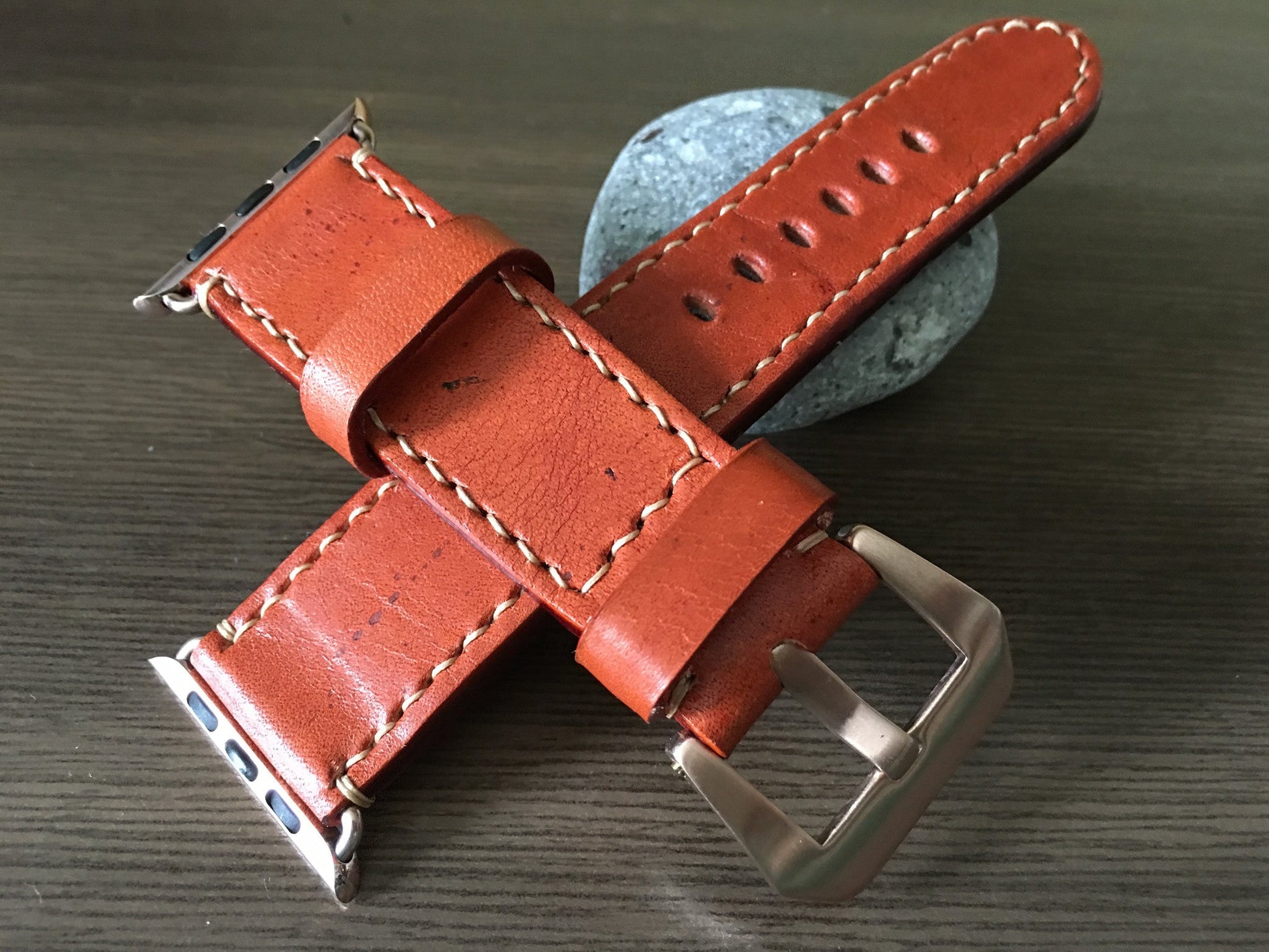 Apple Watch Band, Apple Watch 40mm 44mm 38mm 42mm Strap, Orange Leather Watch Strap For Apple Watch Series 1 2 3 4 - eternitizzz-straps-and-accessories