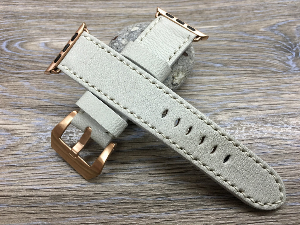 Apple Watch Band, Apple Watch 45mm 41mm 44mm 40mm, Cream White Leather Watch Strap, Iwatch watch band, Smartwatch Accessories