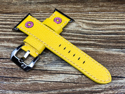 Apple Watch Bands for Space Gray 45mm, iWatch Straps, Simpsons Dounts Yellow Apple Watch Bands Series 6 for Apple Watch 42mm 41mm, Handmade Smartwatch iWatch Band