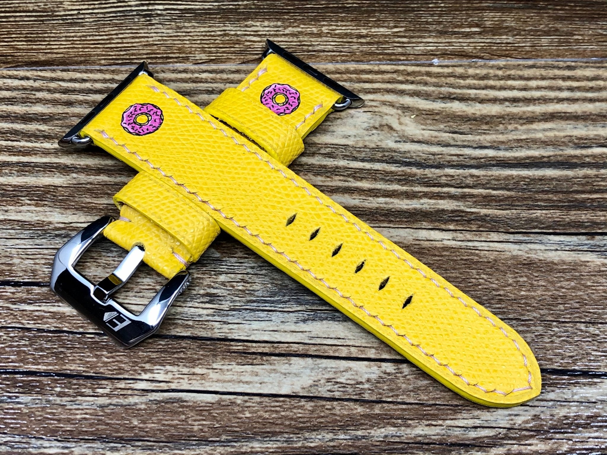 Apple Watch Bands for Space Gray 45mm, iWatch Straps, Simpsons Dounts Yellow Apple Watch Bands Series 6 for Apple Watch 42mm 41mm, Handmade Smartwatch iWatch Band
