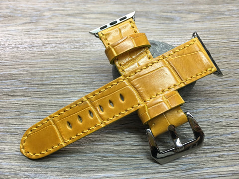 Apple Watch SE Band, Leather Watch Band for Apple Watch, Yellow Alligator Skin Watch Band for Apple Watch 44mm, 40mm, Series 6, iWatch Band Gift Ideas