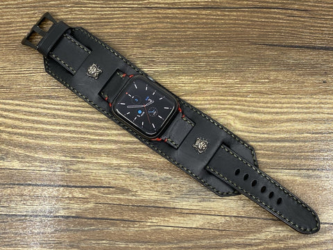 Apple Watch Series 6 Watch Band, Bulldog Sterling Silver 925, Apple Watch 44mm 42mm 40mm, Black Apple Watch Straps, iwatch band, Smart Watch Wristwatch Band