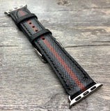 Apple Watch Stainless Steel Series 5 44mm Watch Band, Apple Watch 40mm Watch Band, Apple Watch Band Gucci Pattern, Black Leather Watch Strap, iWatch, Personalise Gift idea