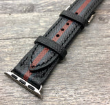 Apple Watch Stainless Steel Series 5 44mm Watch Band, Apple Watch 40mm Watch Band, Apple Watch Band Gucci Pattern, Black Leather Watch Strap, iWatch, Personalise Gift idea