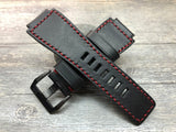 Black Bell and Ross Watch Straps with Red Stitching, 24mm Leather Watch Straps
