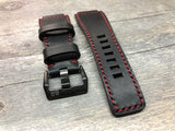 Bell & Ross Watch Straps, Black Leather Watch Bands and Leather Watch Straps - Red Stitching