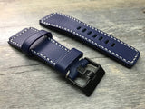 Blue Leather Watch Straps with White Stitching, 24mm Leather Watch bands