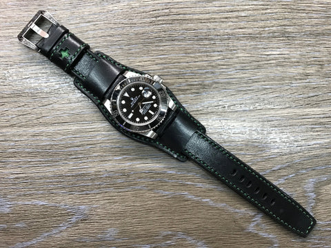 Black full bund strap, Handmade, Leather Cuff watch band, brogue pattern watch strap, 20mm, Bespoke, leather watch band, Free shipping