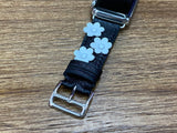 Apple Watch Band 40mm Series 6, Black Apple Watch band in White Flower Decoration, iWatch Customised Band, Personalise Watch Band Idea