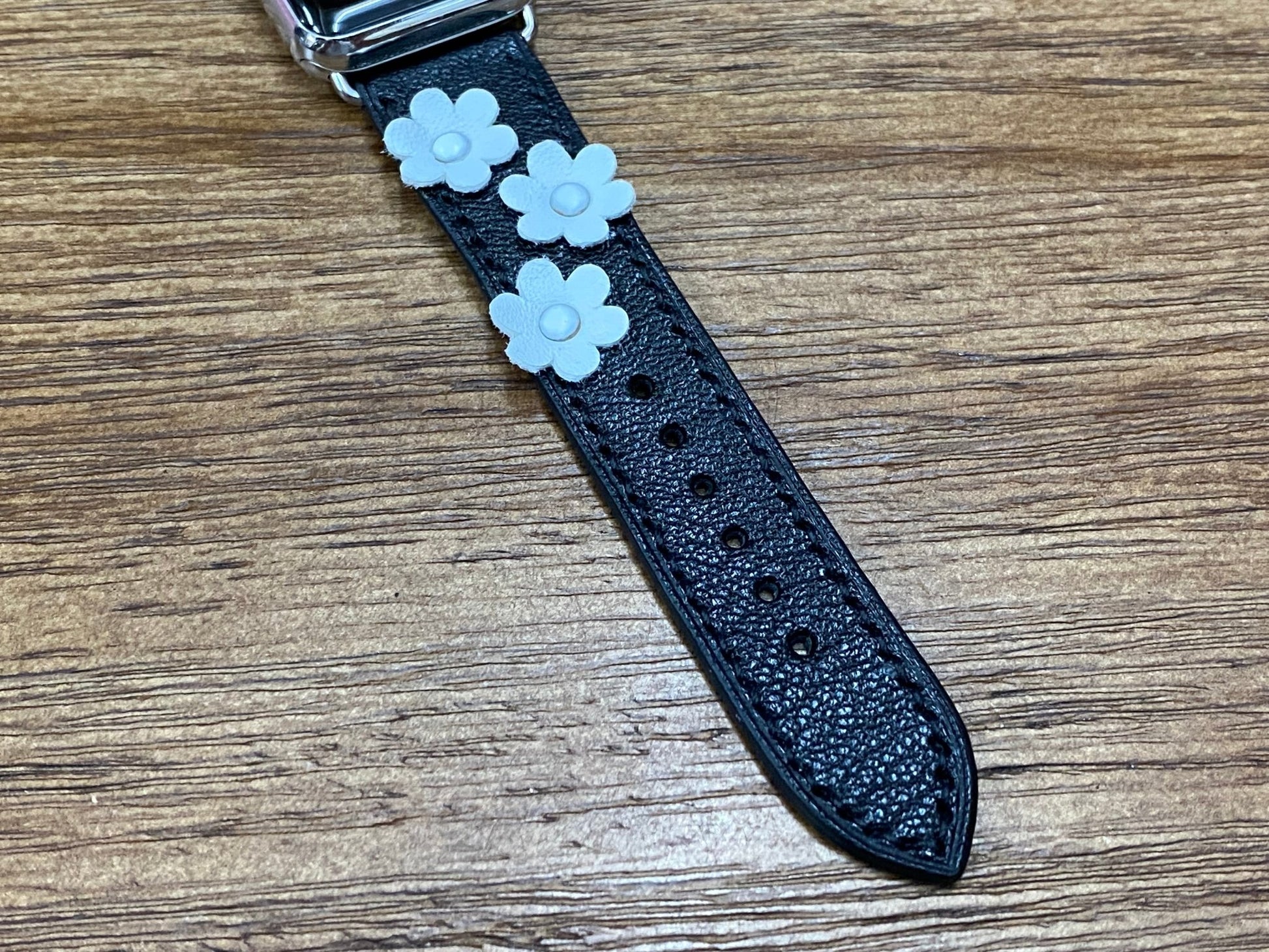 Black and White leather Watch band for Apple Watch, Genuine Leather Apple Watch band in 40mm, 38mm Series 1 to Series 6, Gift Ideas for Girlfriend