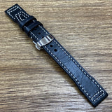 Anniversary Gift Ideas for Boyfriend, Black Genuine Leather Pilot Watch Strap 22mm, Leather Watch Band 20mm, Aviator Watch Straps with Deployant Clasp