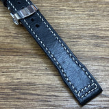 Aviator Watch Straps with Deployant Clasp, Black Genuine Leather Pilot Watch Strap 22mm, Leather Watch Band 20mm, Aviator Watch Straps with Deployant Clasp, Anniversary Gift Ideas for Boyfriend