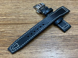 Black Genuine Leather Pilot Watch Strap 22mm, Leather Watch Band 20mm, Aviator Watch Straps with Deployant Clasp, Anniversary Gift Ideas for Boyfriend