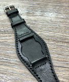 Black Leather Watch Straps, Full Bund Straps 20mm lug width, Leather Cuff watch straps, Mens Wrist watch band in 19mm, Personalise Christmas Gifts