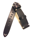 Personalise Gift idea, Handcrafted Leather Watch Strap, 20mm Watch Strap in Black material and white stitching, 16mm Stainless Steel Buckle
