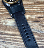 Leather Watch Straps in 22mm lug with black and Gold stitching on with Oval buckle hole