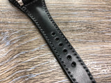 Black Shell Cordovan Leather Watch Straps 20mm, Mens Wrist Watch Bands, Leather Watch Bracelets, Full Bund Straps in Grey Stitching, Personalise Gift