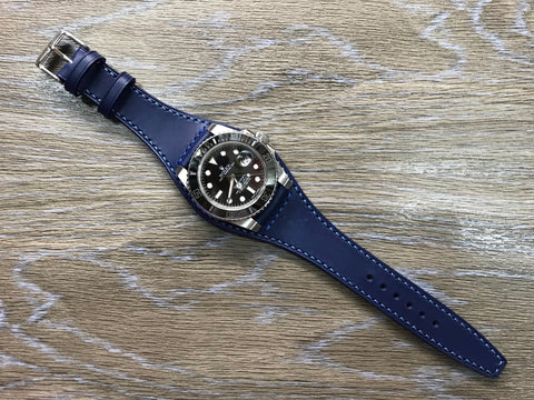 Blue Genuine Leather Watch Strap 20mm for Rolex Watches, Mens Leather Watch Band, Wrist Watch Accessories, Handmade Birthday Gift Ideas