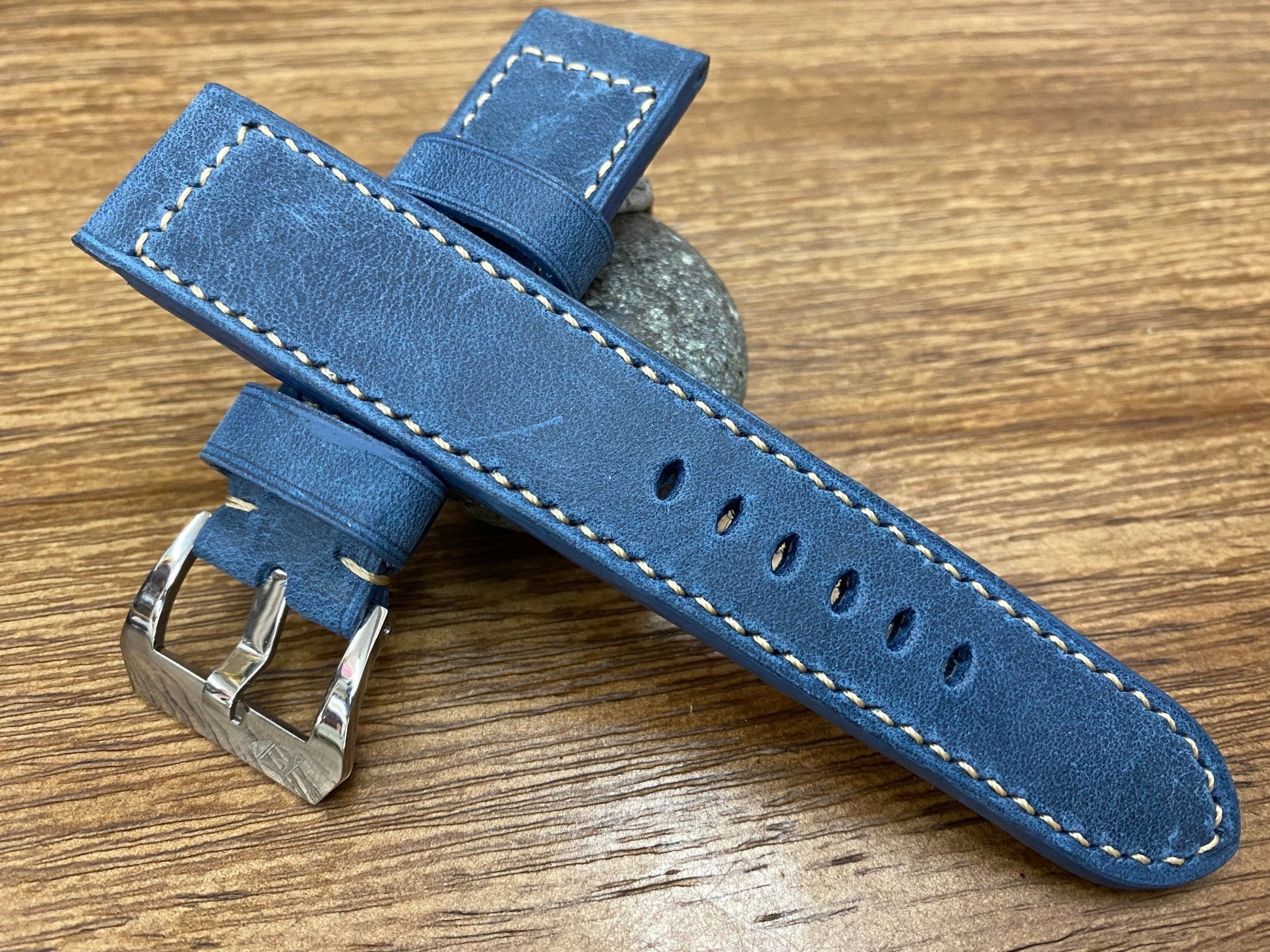 Leather Watch Straps 24mm, Blue Genuine Leather Watch Band, Gift Ideas