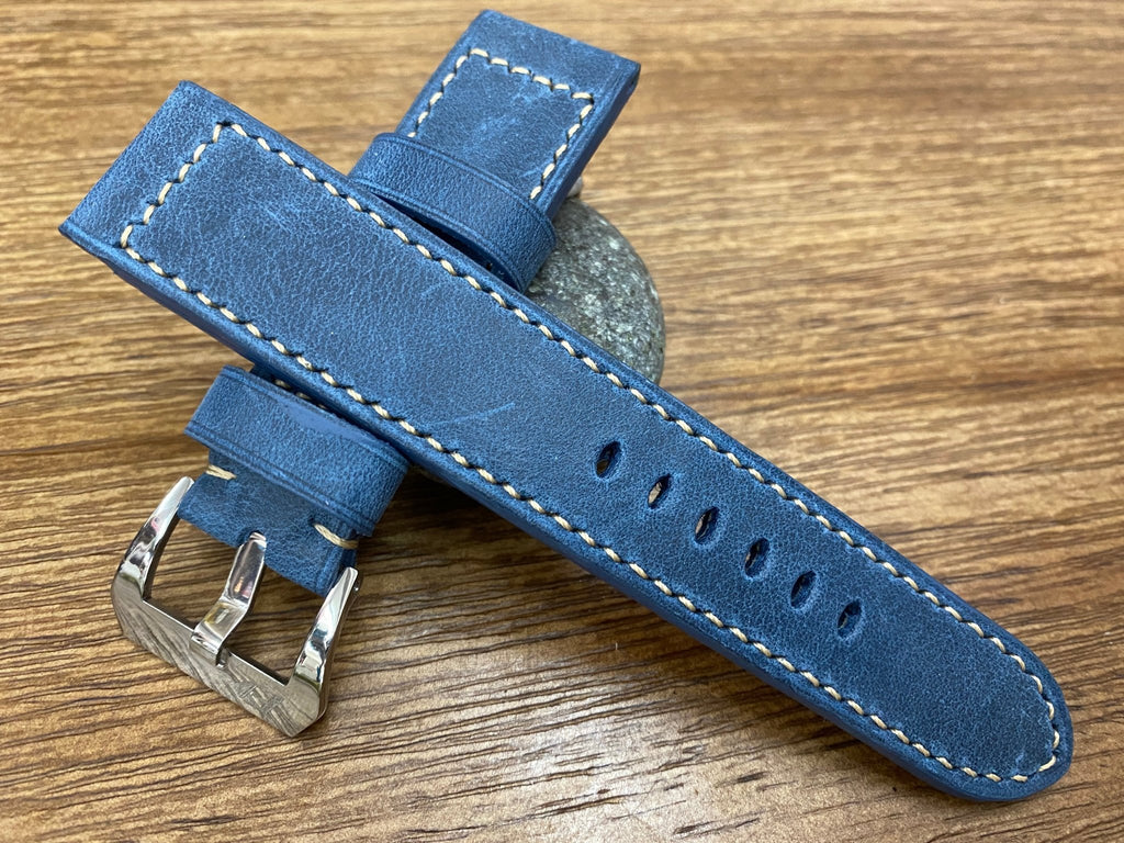 Blue Genuine Leather Watch Straps in 24mm, 26mm, Mens Wrist Watch band Replacement, leather Watch Band in Vintage Style, Personalise Gift Ideas for Husband