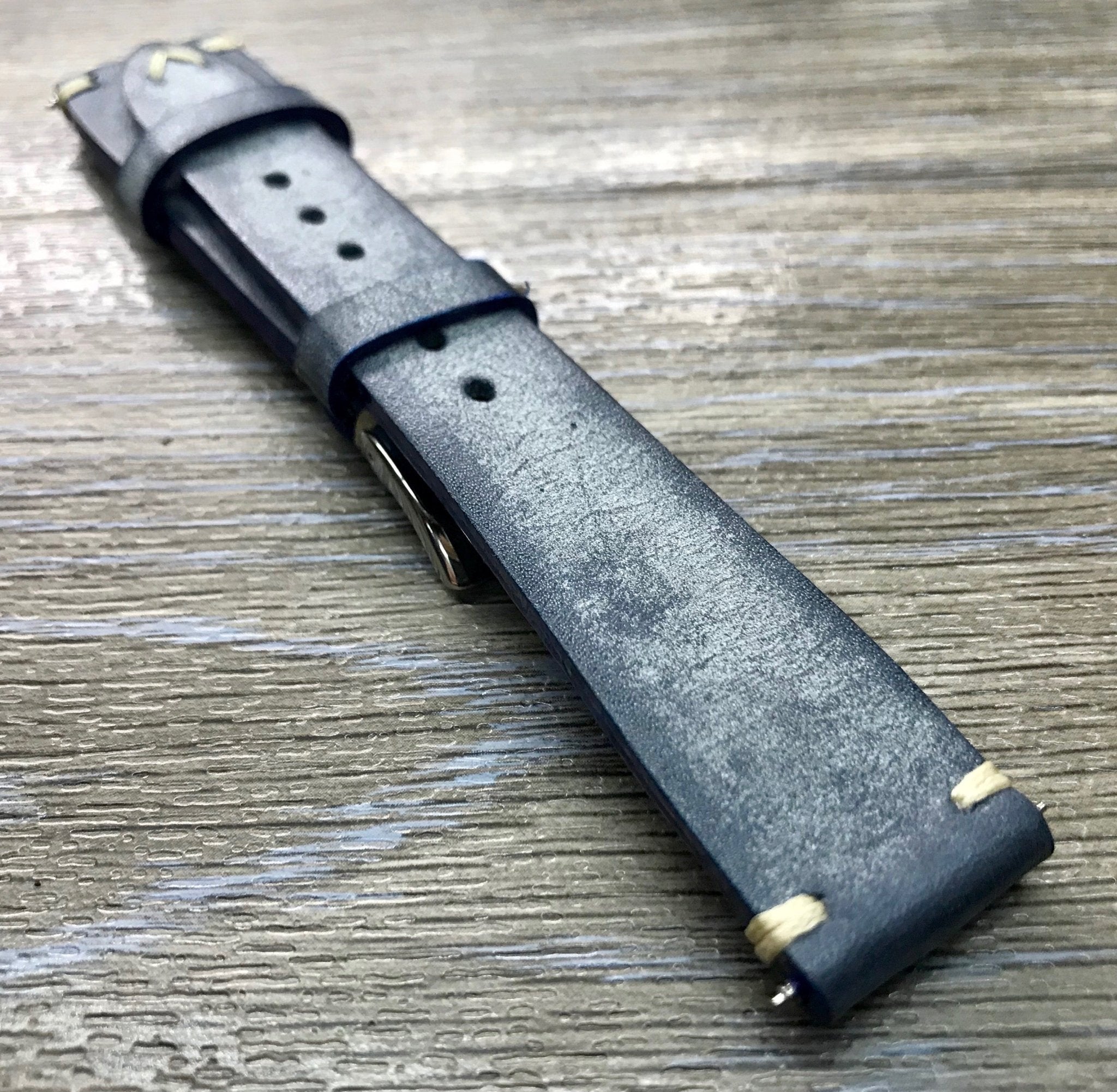 Blue Leather Watch Strap, Distress Leather Watch band 20mm, Rolex watch strap 19mm - eternitizzz-straps-and-accessories