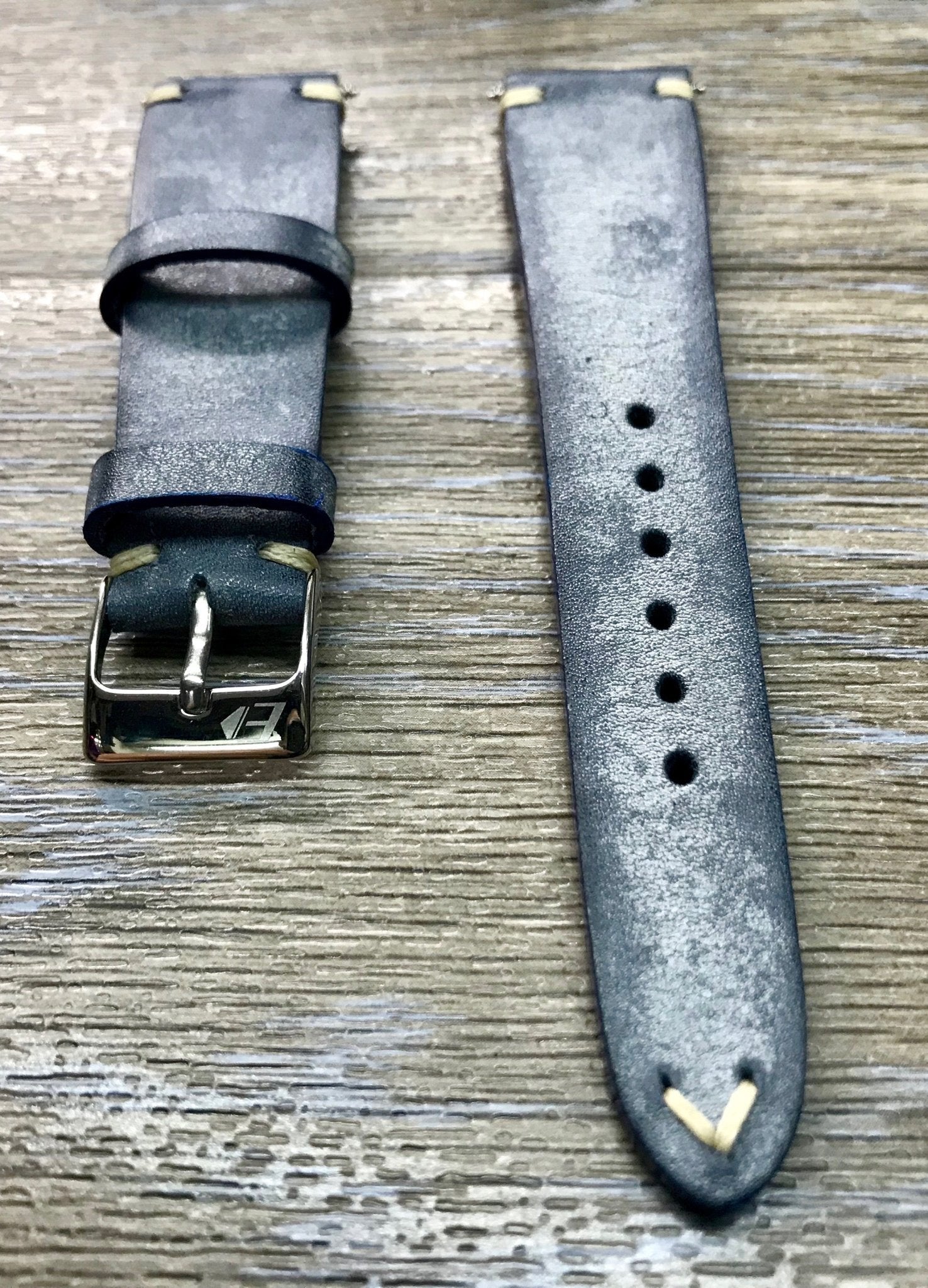 Blue Leather Watch Strap, Distress Leather Watch band 20mm, Rolex watch strap 19mm - eternitizzz-straps-and-accessories