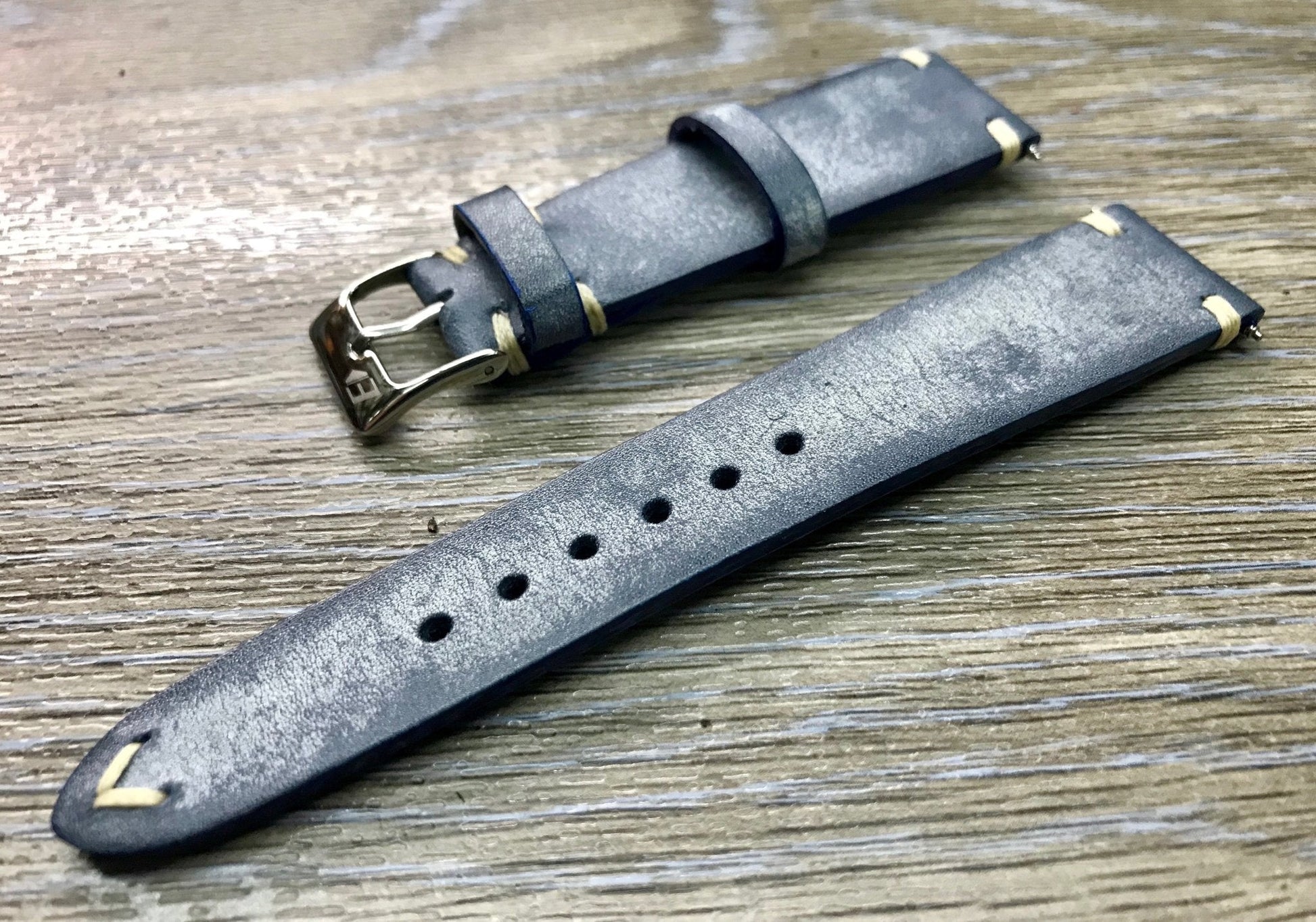 Blue Leather Watch Strap, Distress Leather Watch band 20mm, Rolex watch strap 19mm - eternitizzz-straps-and-accessories