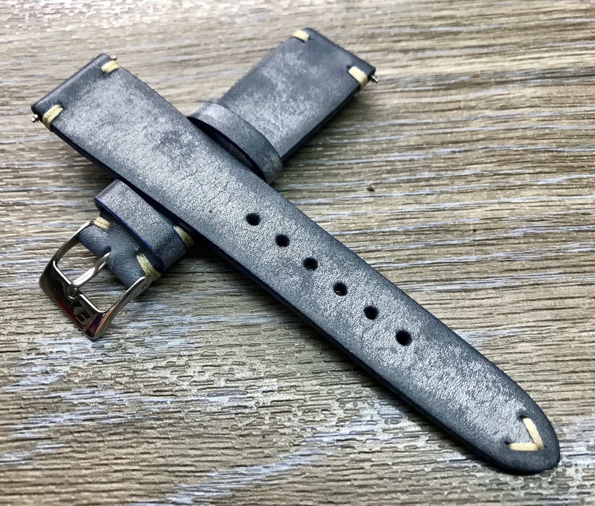 Blue Leather Watch Strap, Distress Leather Watch band 20mm, Rolex watch strap 19mm - eternitizzz-straps-and-accessories