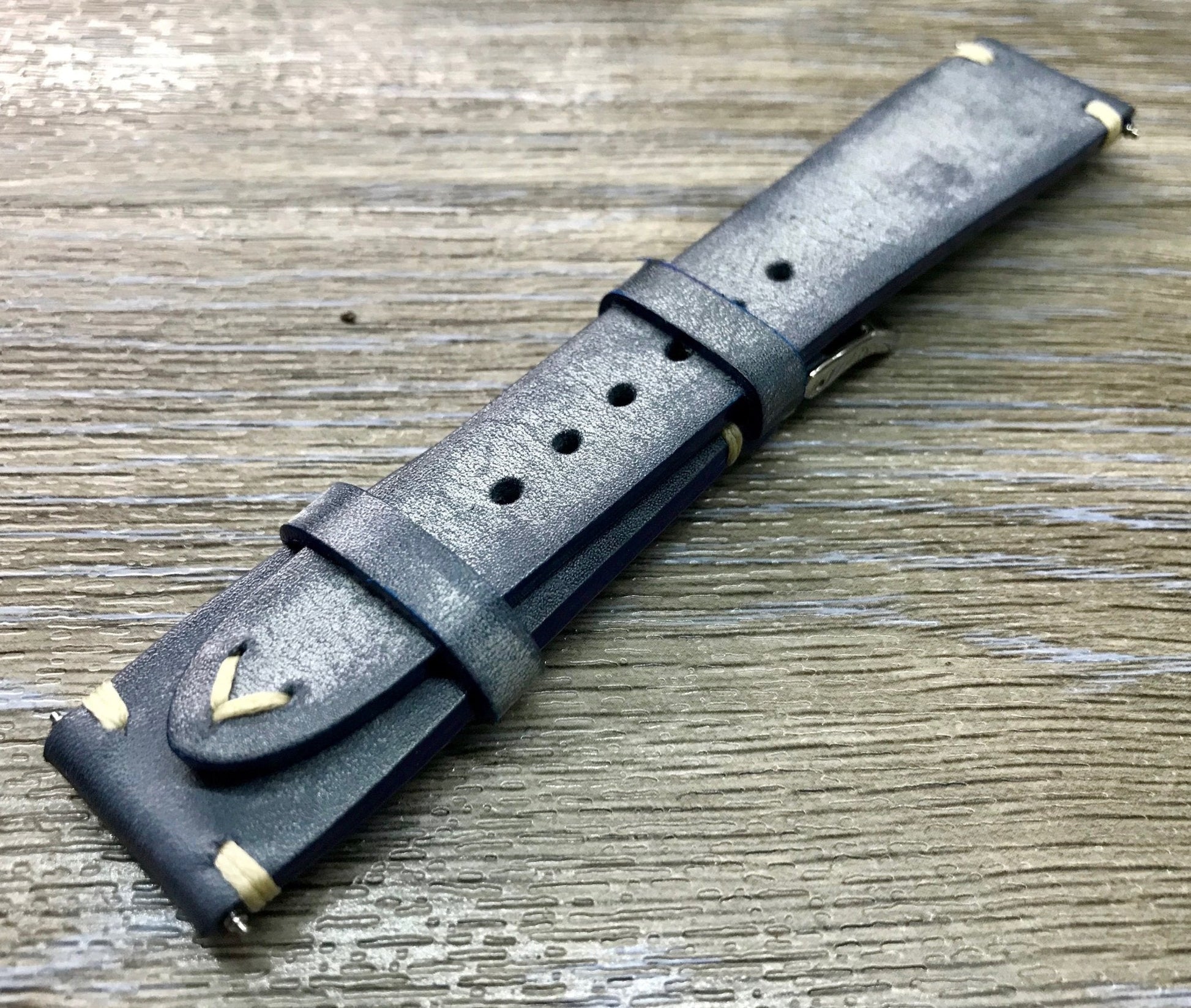 Blue Leather Watch Strap, Distress Leather Watch band 20mm, Rolex watch strap 19mm - eternitizzz-straps-and-accessories