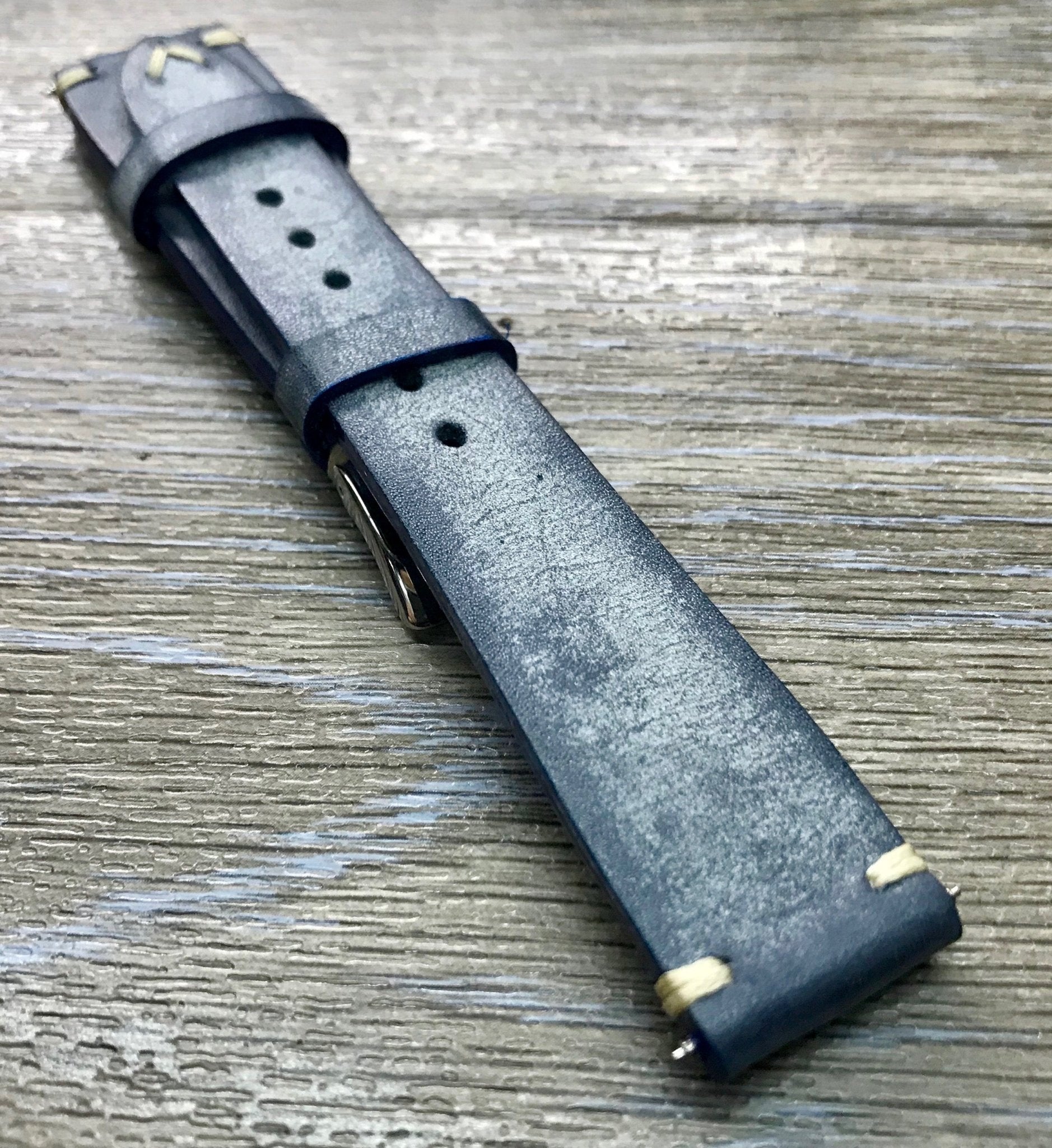 Blue Leather Watch Strap, Distress Leather Watch band 20mm, Rolex watch strap 19mm - eternitizzz-straps-and-accessories