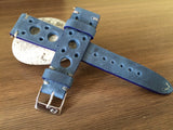 Blue Watch Straps, Rally & Racing Watch straps, 18mm 19mm and 20mm watch band, Leather watch band, 20mm strap, FREE SHIPPING - eternitizzz-straps-and-accessories