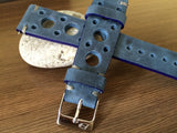 Blue Watch Straps, Rally & Racing Watch straps, 18mm 19mm and 20mm watch band, Leather watch band, 20mm strap, FREE SHIPPING - eternitizzz-straps-and-accessories