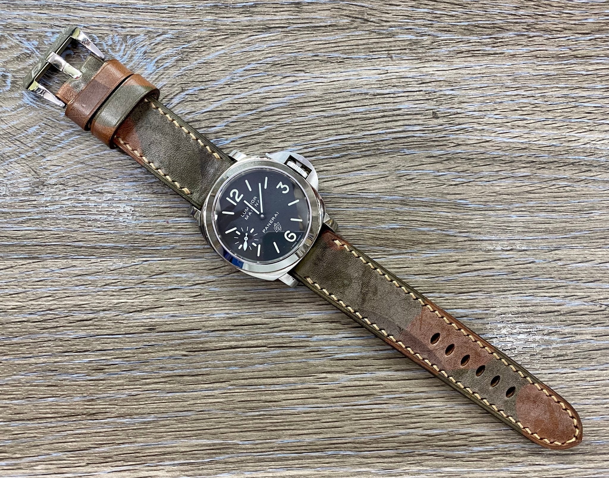 Leather Watch Straps, Brown Genuine Leather Watch Strap, Beige Stitching Leather Watch Band in 24mm, 26mm lug width, Silver Stainless Steel Buckle in 22mm